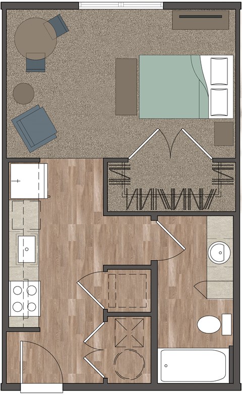 Floor plan for studio, 1 bath, 468 sqft